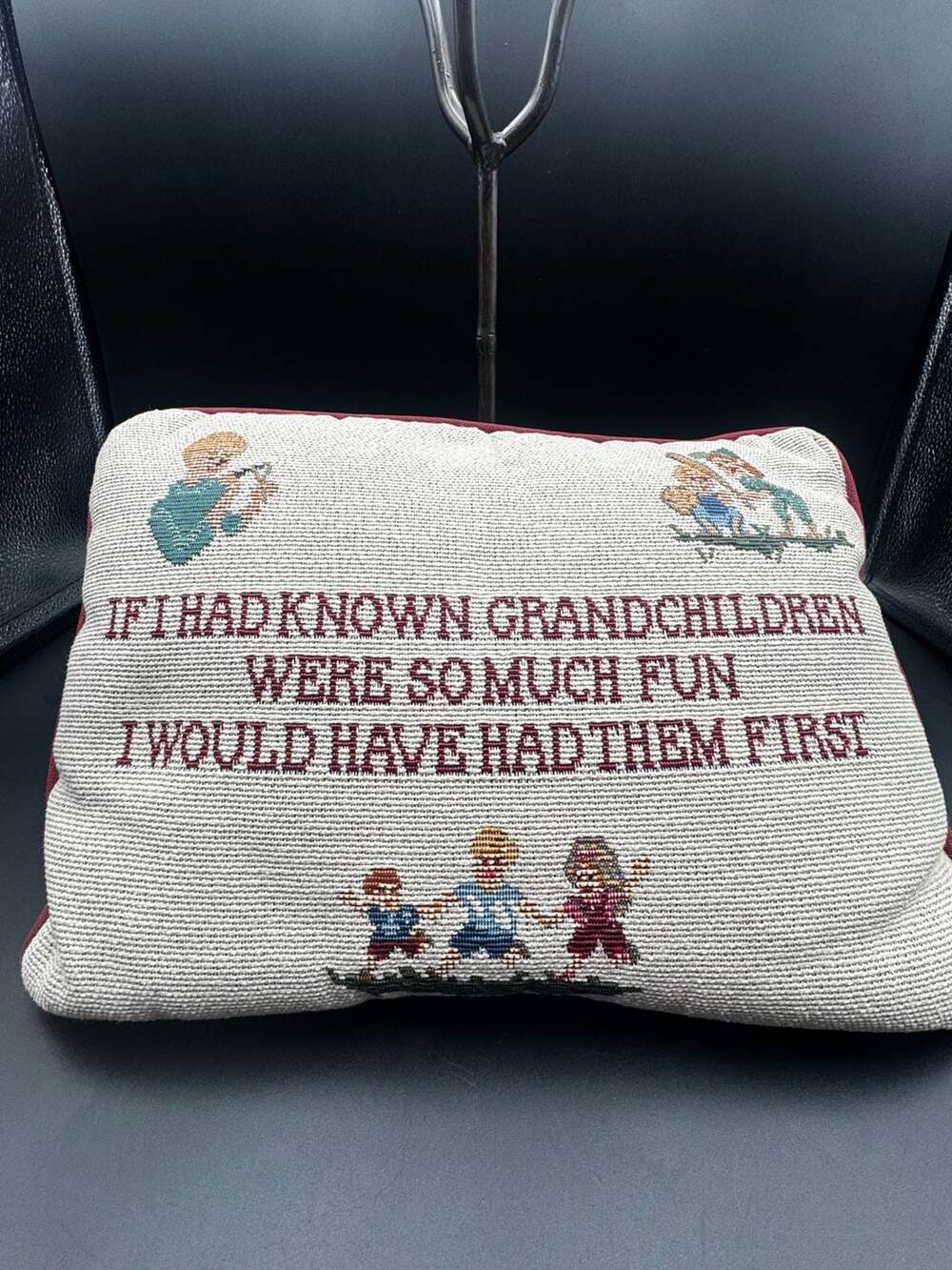 Vintage Tapestry Grandchildren Quote Decorative Throw Pillow 11x8
